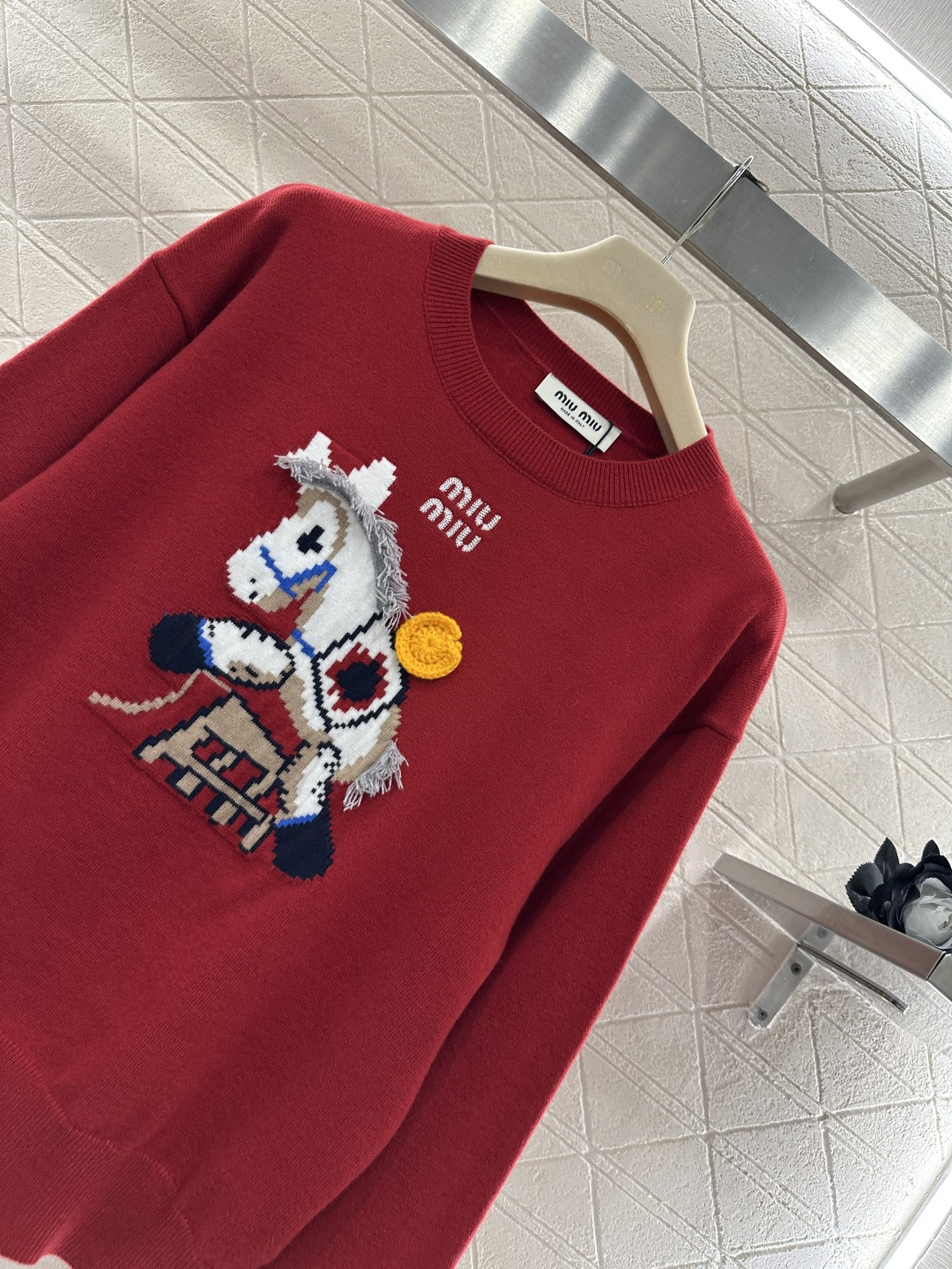 ♥Miumi*♥2026新品上架 贺岁提花马年针织毛衣新年贺岁系列#定制YB羊毛纱线织造，穿搭舒适，质感