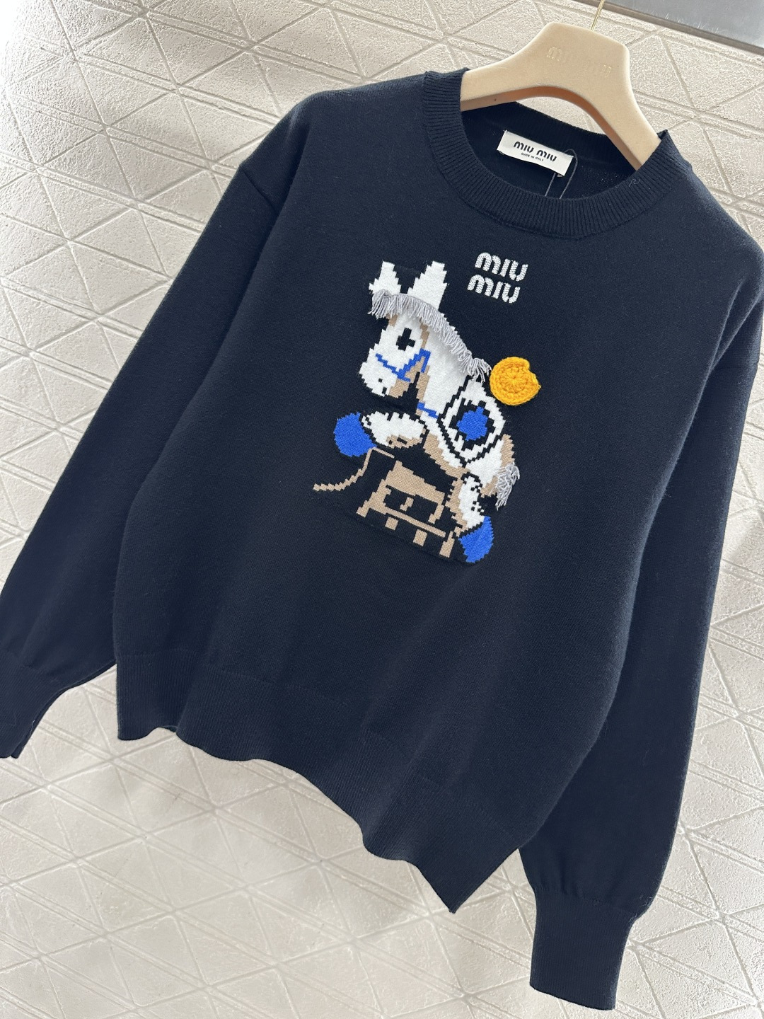 ♥Miumi*♥2026新品上架 贺岁提花马年针织毛衣新年贺岁系列#定制YB羊毛纱线织造，穿搭舒适，质感