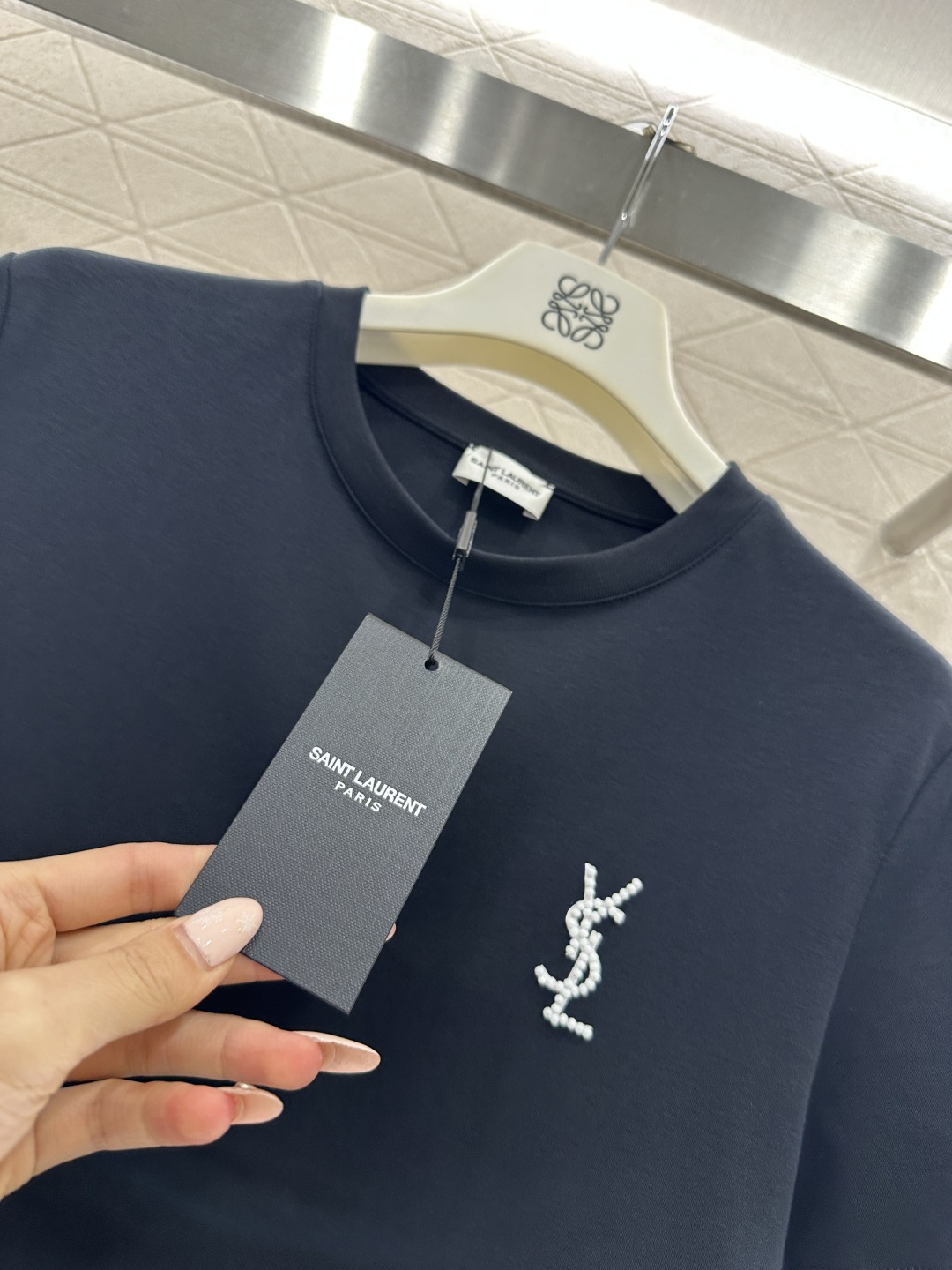 ♥Saint lauren*♥2026新品上架 钉珠字母徽标𝑇𝑒𝑒定制YB丝光全棉材质，透气舒适，质感十