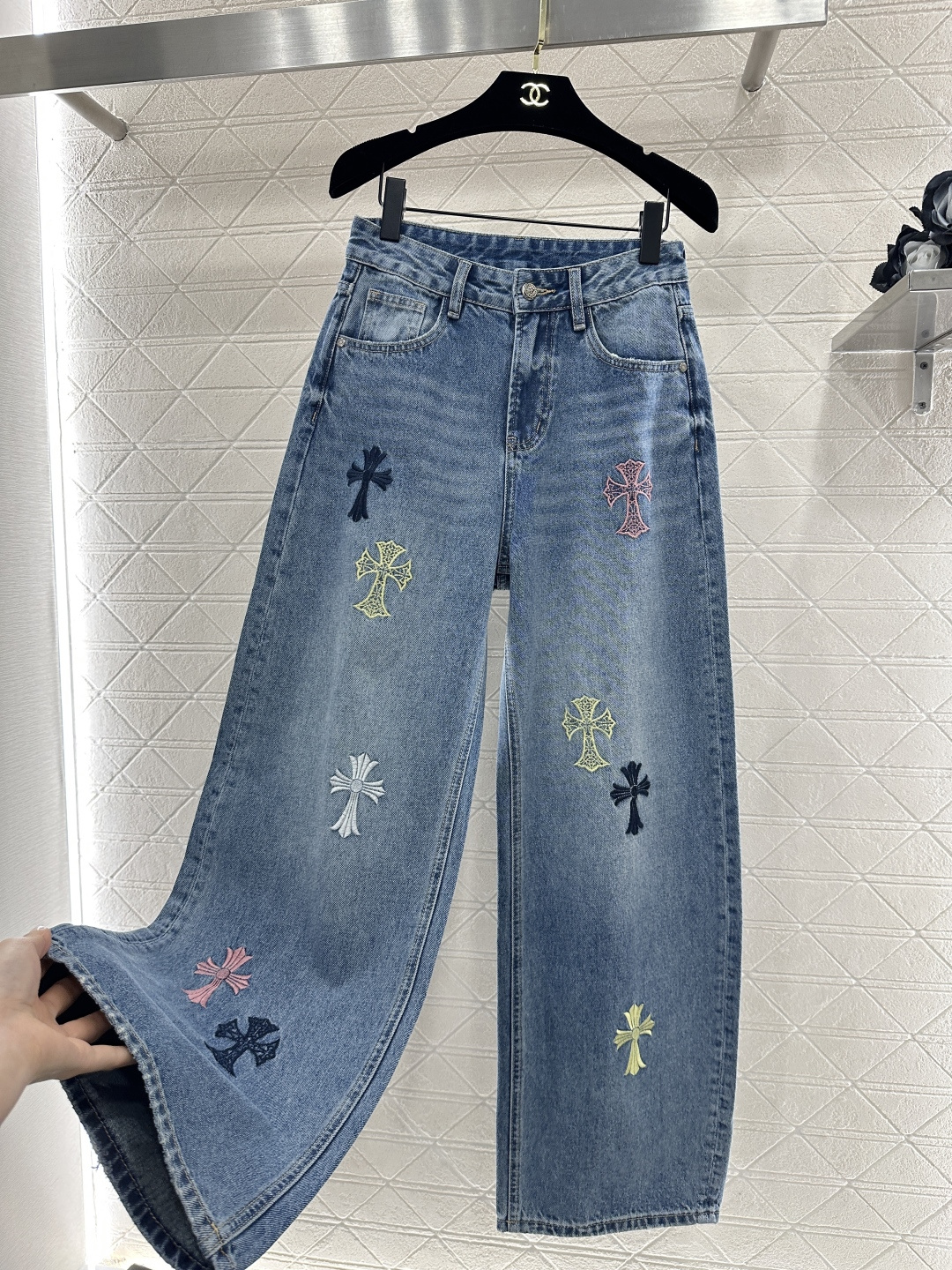 ♥Chrome Heart*♥2026新品上架 牛仔刺绣十字架弯刀长裤定制YB斜纹棉牛仔材质，酵素水洗，