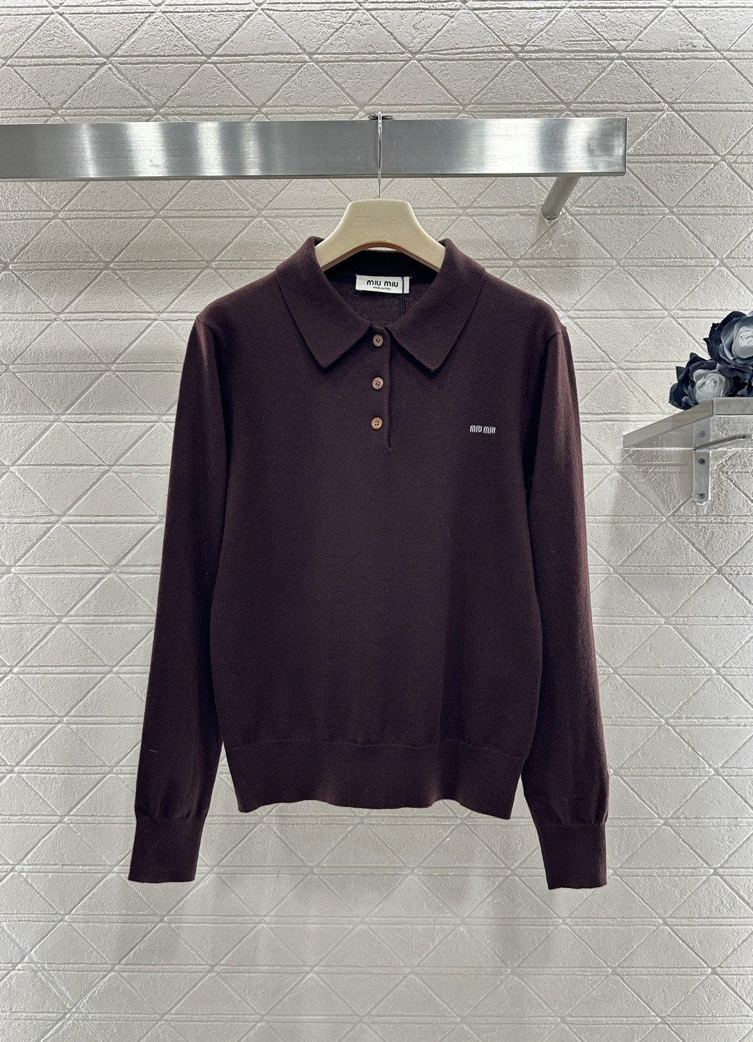 ♥Miumi*♥2026新品上架 针织半开襟翻领长袖定制YB羊毛纱线织造，软糯质地，舒适亲肤，翻领半开襟