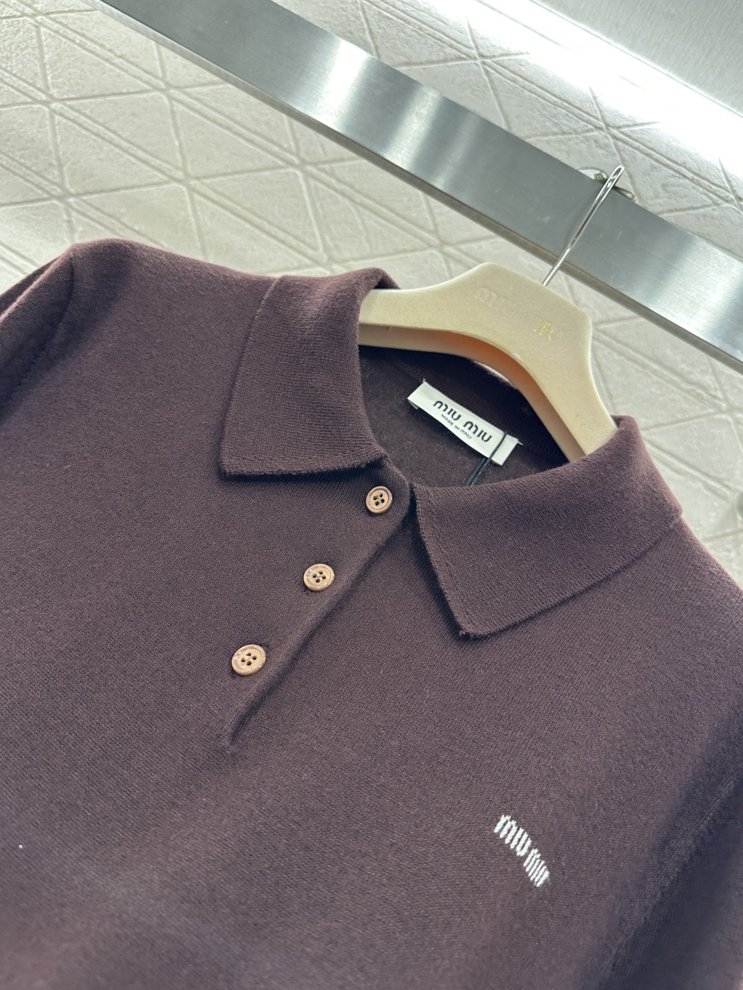 ♥Miumi*♥2026新品上架 针织半开襟翻领长袖定制YB羊毛纱线织造，软糯质地，舒适亲肤，翻领半开襟