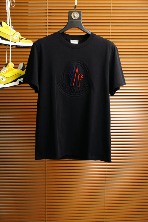 Moncler Men's Logo T-Shirt - Short Sleeve, Cotton, Embroidered Emblem 1 Moncler Men's Logo T-Shirt - Short Sleeve, Cotton, Embroidered Emblem