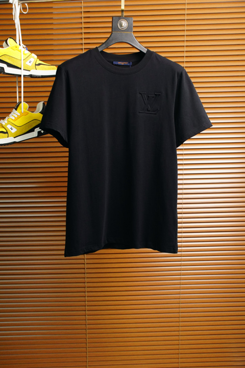 Louis Vuitton Men's Black Cotton T-Shirt with Front Logo - Short Sleeve 1 Louis Vuitton Men's Black Cotton T-Shirt with Front Logo - Short Sleeve