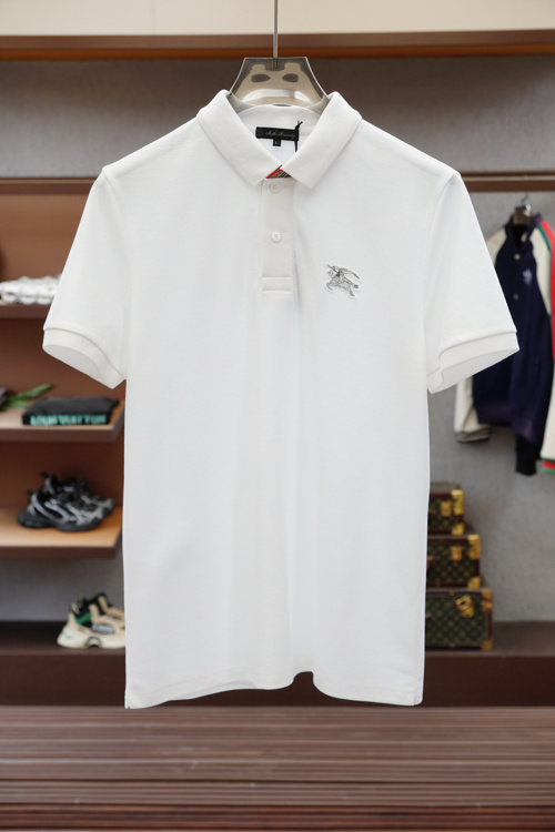 Burberry Men's White Polo Shirt Short Sleeve Three-Button Polo,Embroidered Logo 1 Burberry Men's White Polo Shirt Short Sleeve Three-Button Polo,Embroidered Logo