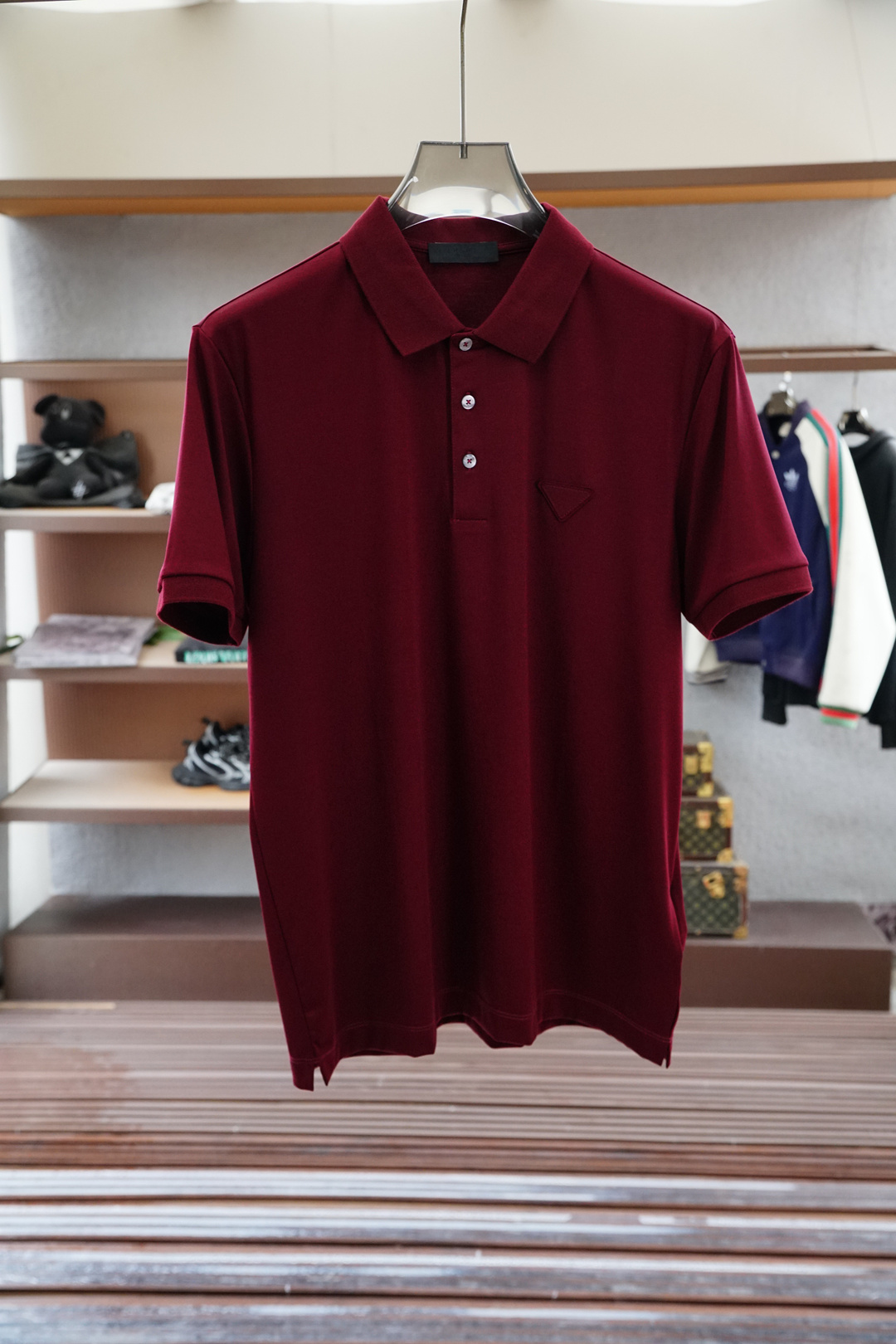 Prada 普拉达-25SS春夏款顶级网眼珠地棉布翻领短Tee,胸口口袋logo标识刺绣短袖Polo衫