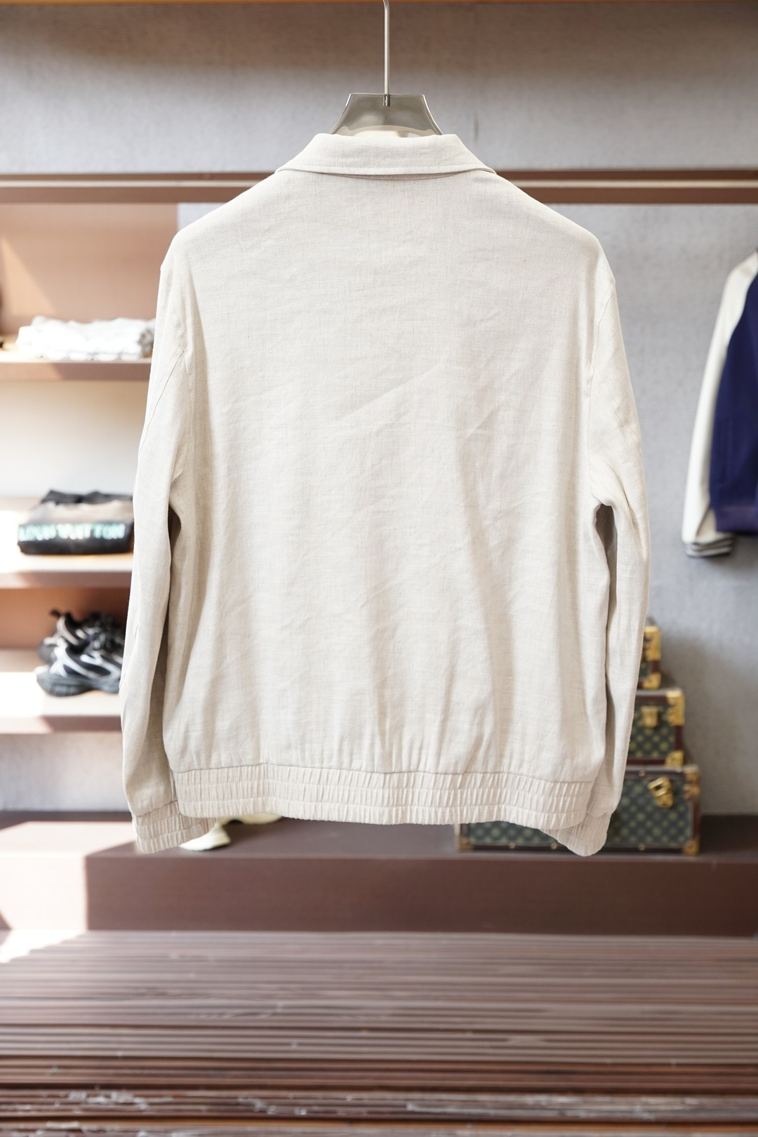 lP🆕/外套26年早春男装新款亚麻材质双面穿立领拉链夹克^_^胸前大口袋，满满时尚感，颜色：米白色，绿灰