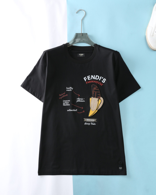 Fendi Men's Black Cotton T-Shirt with Banana Graphic Embroidery 1 Fendi Men's Black Cotton T-Shirt with Banana Graphic Embroidery