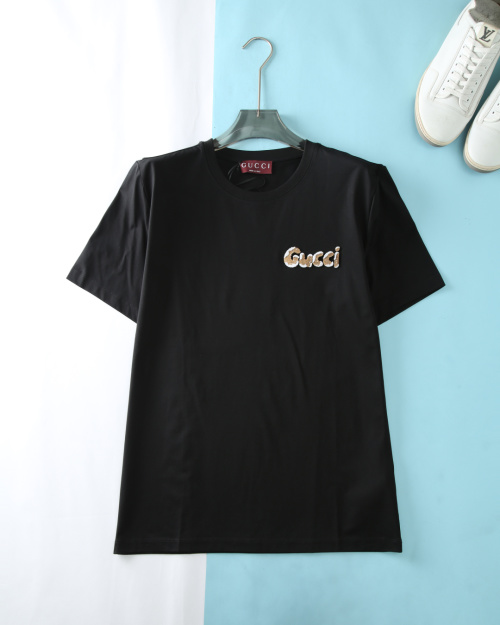Gucci Men's Black Cotton T-Shirt with Logo Embroidery - Casual Short Sleeve 1 Gucci Men's Black Cotton T-Shirt with Logo Embroidery - Casual Short Sleeve