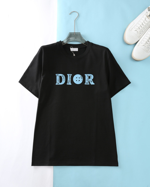 Dior Summer Cotton Crewneck Short Sleeve T-Shirt with Embroidered Logo 1 Dior Summer Cotton Crewneck Short Sleeve T-Shirt with Embroidered Logo
