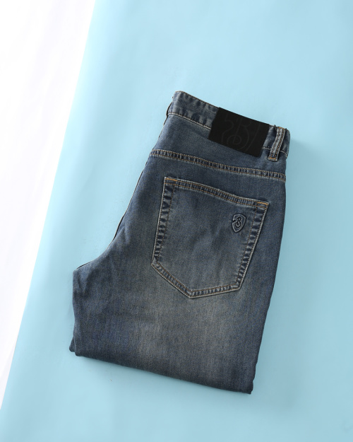 Burberry Men's Blue Slim Fit Straight Leg Jeans with 'B' Logo Detail 1 Burberry Men's Blue Slim Fit Straight Leg Jeans with 'B' Logo Detail
