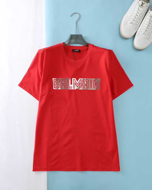 Balmain Men's Summer Short Sleeve T-Shirt with Silver Logo, Casual Round Neck 1 Balmain Men's Summer Short Sleeve T-Shirt with Silver Logo, Casual Round Neck