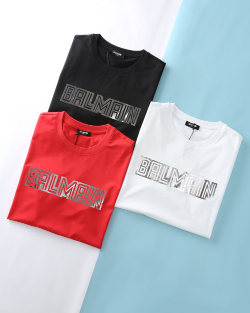 Balmain Men's Short Sleeve T-Shirt with Silver Logo - Casual & Stylish 1 Balmain Men's Short Sleeve T-Shirt with Silver Logo - Casual & Stylish