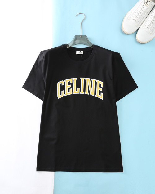 Celine Men's Black Cotton T-Shirt with Logo Print - Casual Short Sleeve Tee 1 Celine Men's Black Cotton T-Shirt with Logo Print - Casual Short Sleeve Tee