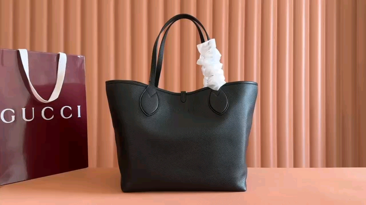 Gucci Totissima Reversible Tote Bag - Black Leather & Beige Canvas, Large