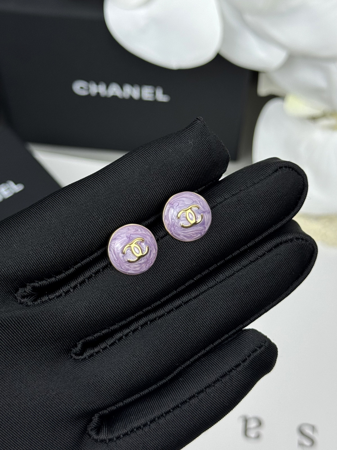 NO:677965,Ch@nel26C purple enamel round earrings, Chanel earrings, chanel19860909Ch@nel26C紫色珐琅圆形耳钉,香奈儿耳钉,chanel,Jewelry
