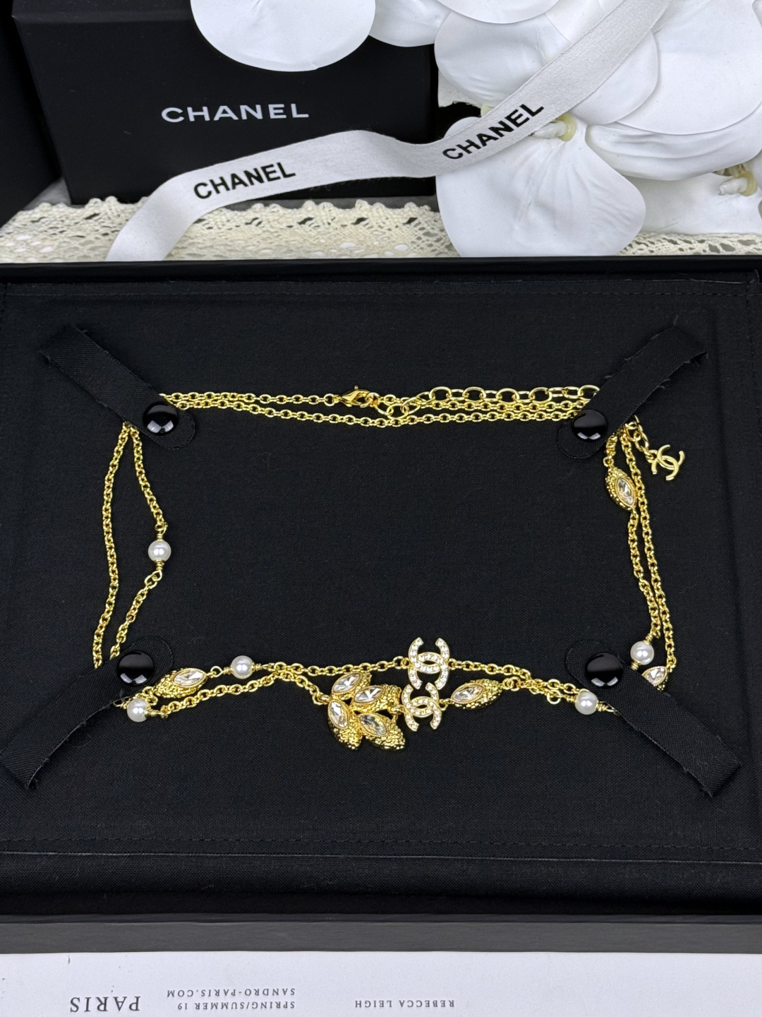 CHANEL Gold Pearl Marquise Long Necklace