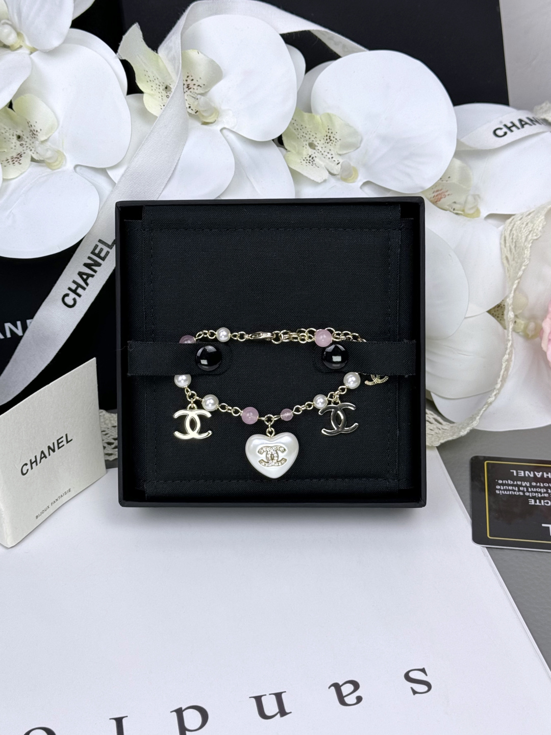 NO:722545,Ch@nel popular resin pink bead love bracelet, Chanel bracelet, chanel, bracelet19860909Ch@nel爆款树脂粉色珠子爱心手链,香奈儿手链,chanel,bracelet,Jewelry