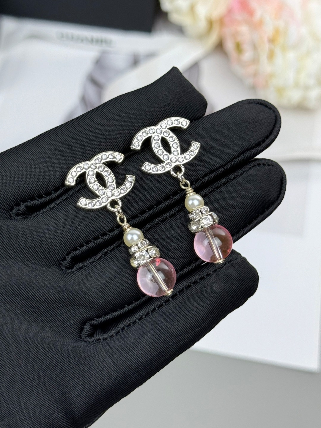 NO:714859,Ch@nel26C pink double C rhinestone earrings, Chanel earrings, chanel, earrings19860909Ch@nel26C粉色双C水钻耳环,香奈儿耳钉,chanel,earrings,Jewelry