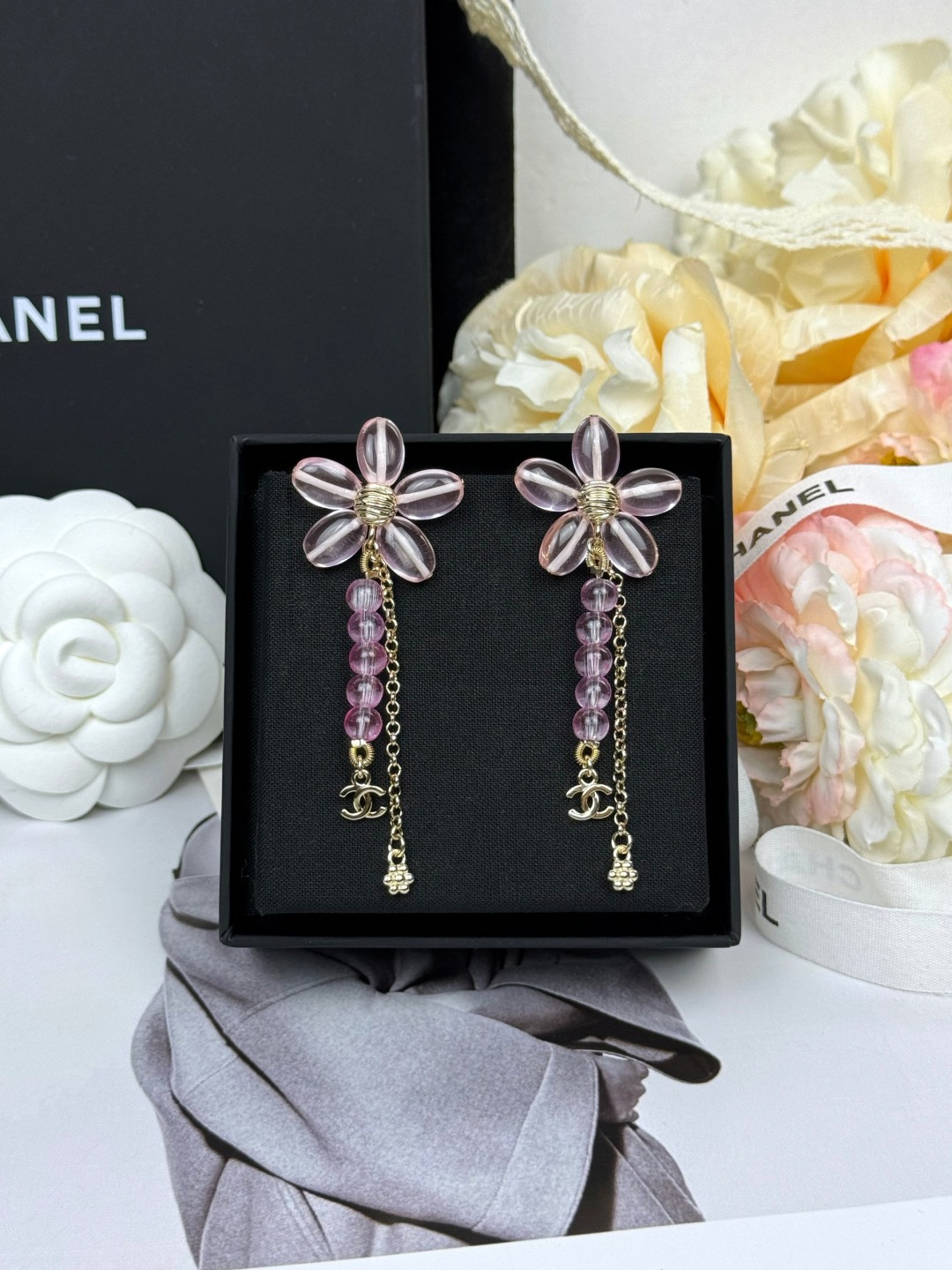NO:714849,Ch@nel26C pink resin flower tassel double C earrings, Chanel earrings, chanel, earrings19860909Ch@nel26C粉色树脂花朵流苏双C耳环,香奈儿耳钉,chanel,earrings,Jewelry