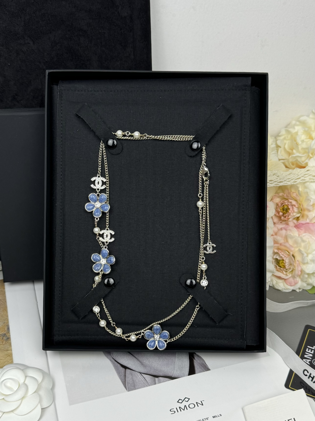 NO:723092,P Xiaoxiang new blue denim flower double c sweater chain, Chanel necklace, chanel, sweaters, necklace19860909P 小香新款蓝色牛仔花朵双c毛衣链,香奈儿项链,chanel,sweaters,necklace,Jewelry