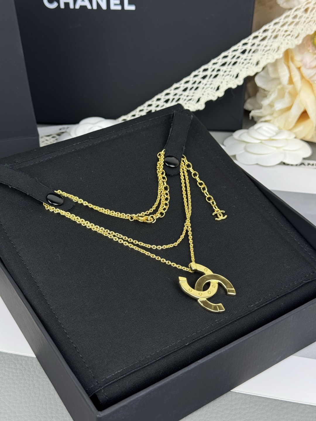 CHANEL Necklace Gold Double C Large