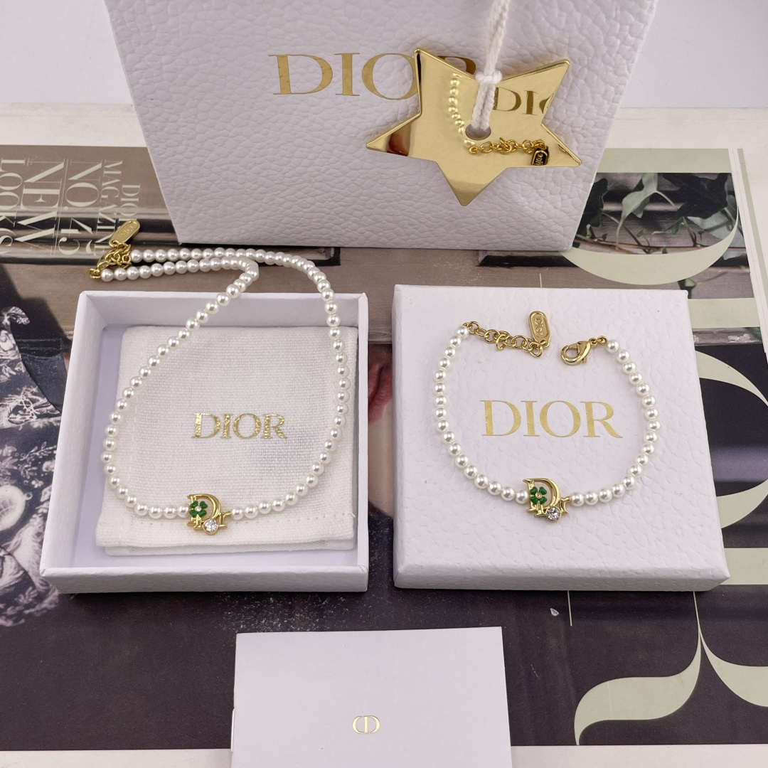 DIOR 项链 珍珠 字母 花朵