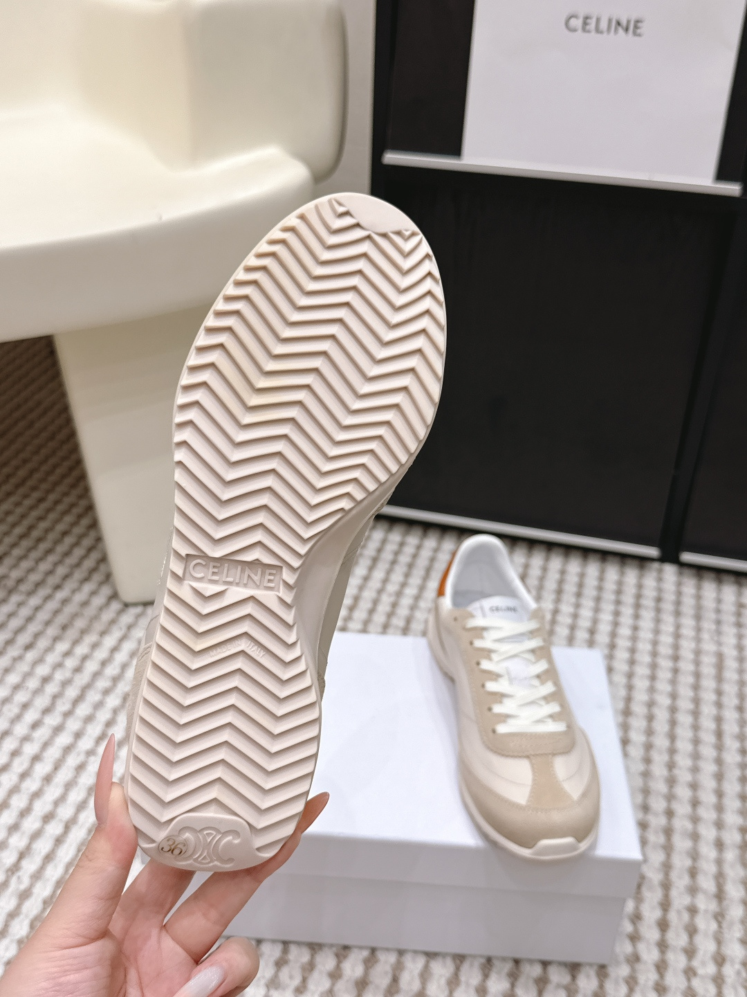 Celine Beige Retro Low Trainers