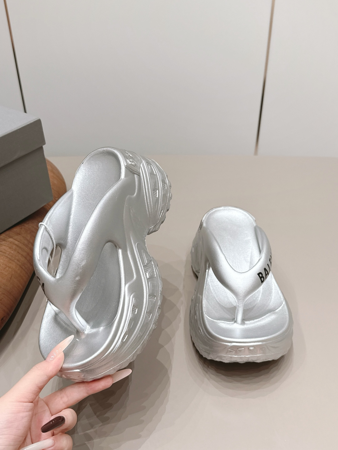 Balenciaga Metallic Platform Thong Sandals