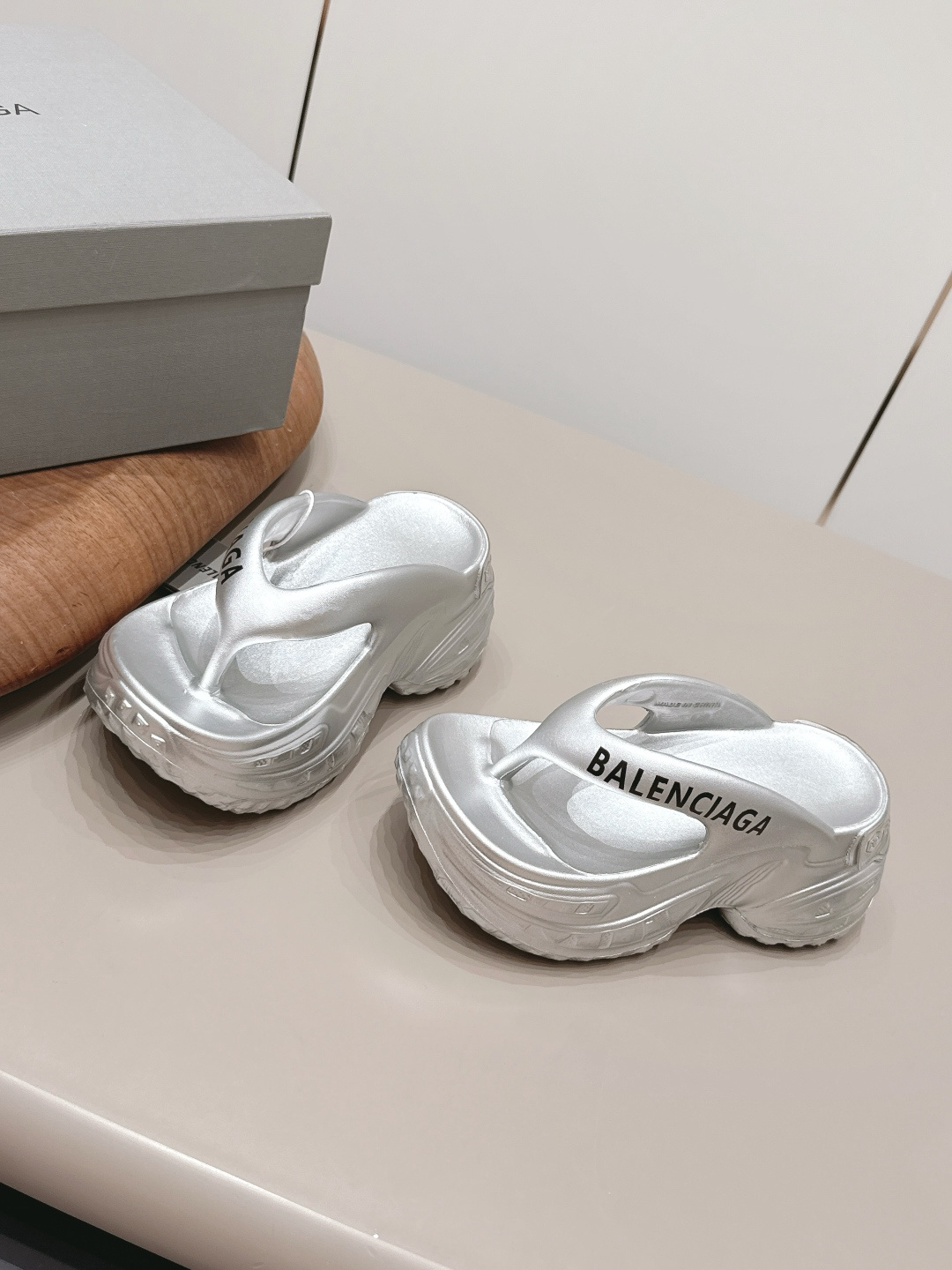 Balenciaga Metallic Platform Thong Sandals