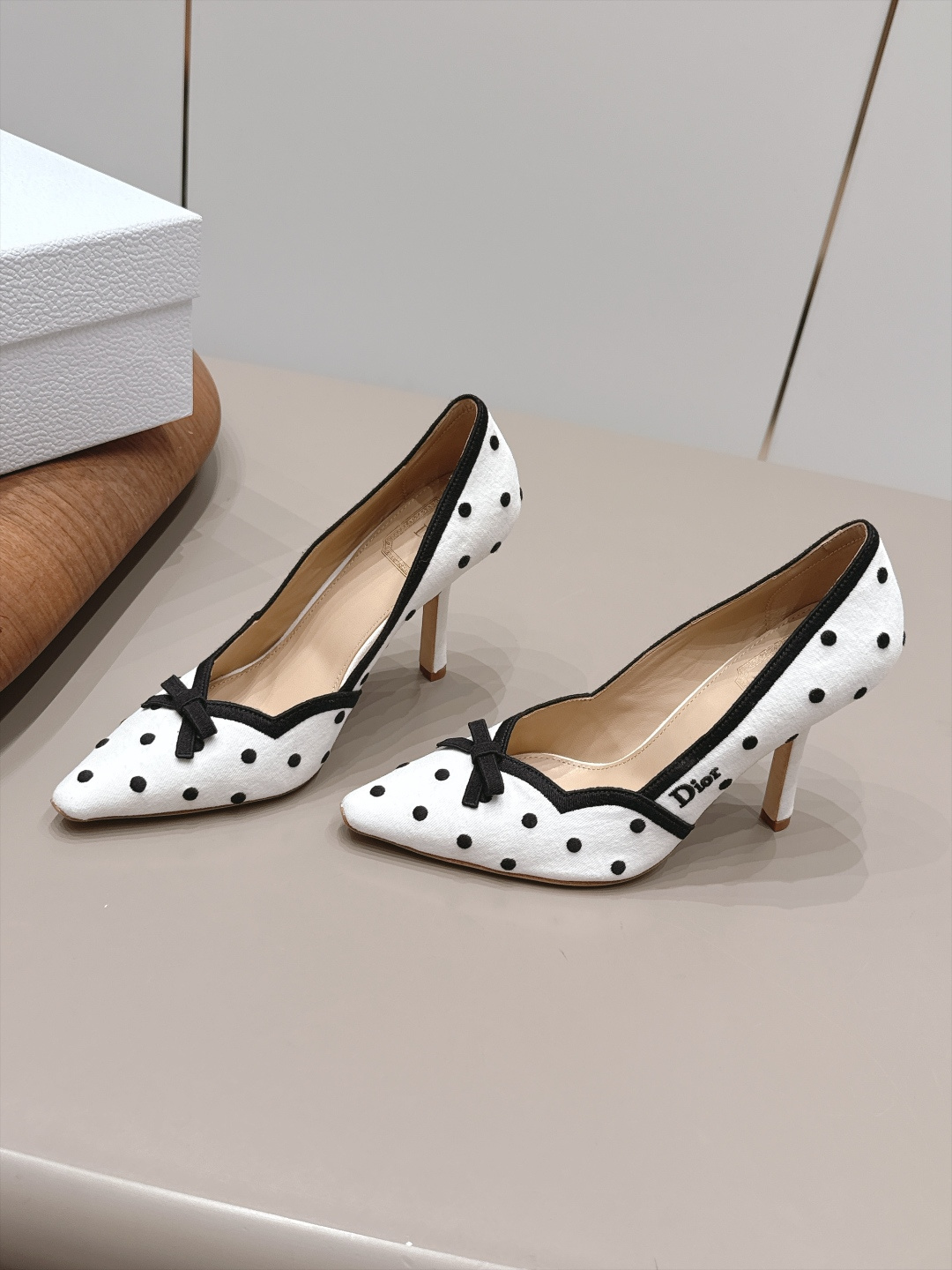 White Polka Dot Bow Pumps