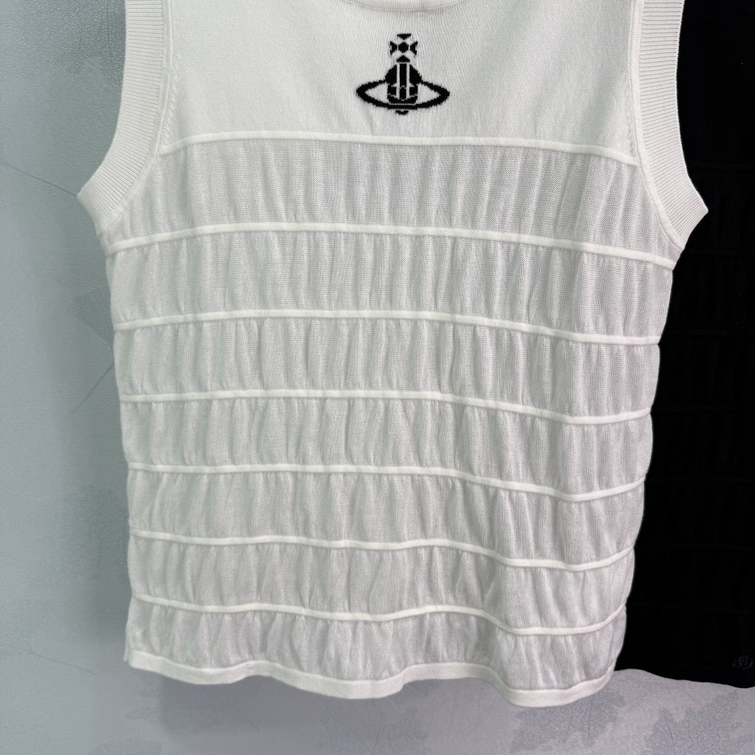 “Versatile Summer Outfit: P334 Knitting Vest with Simple Embroidery, 3 Colors Available” - 图片 5