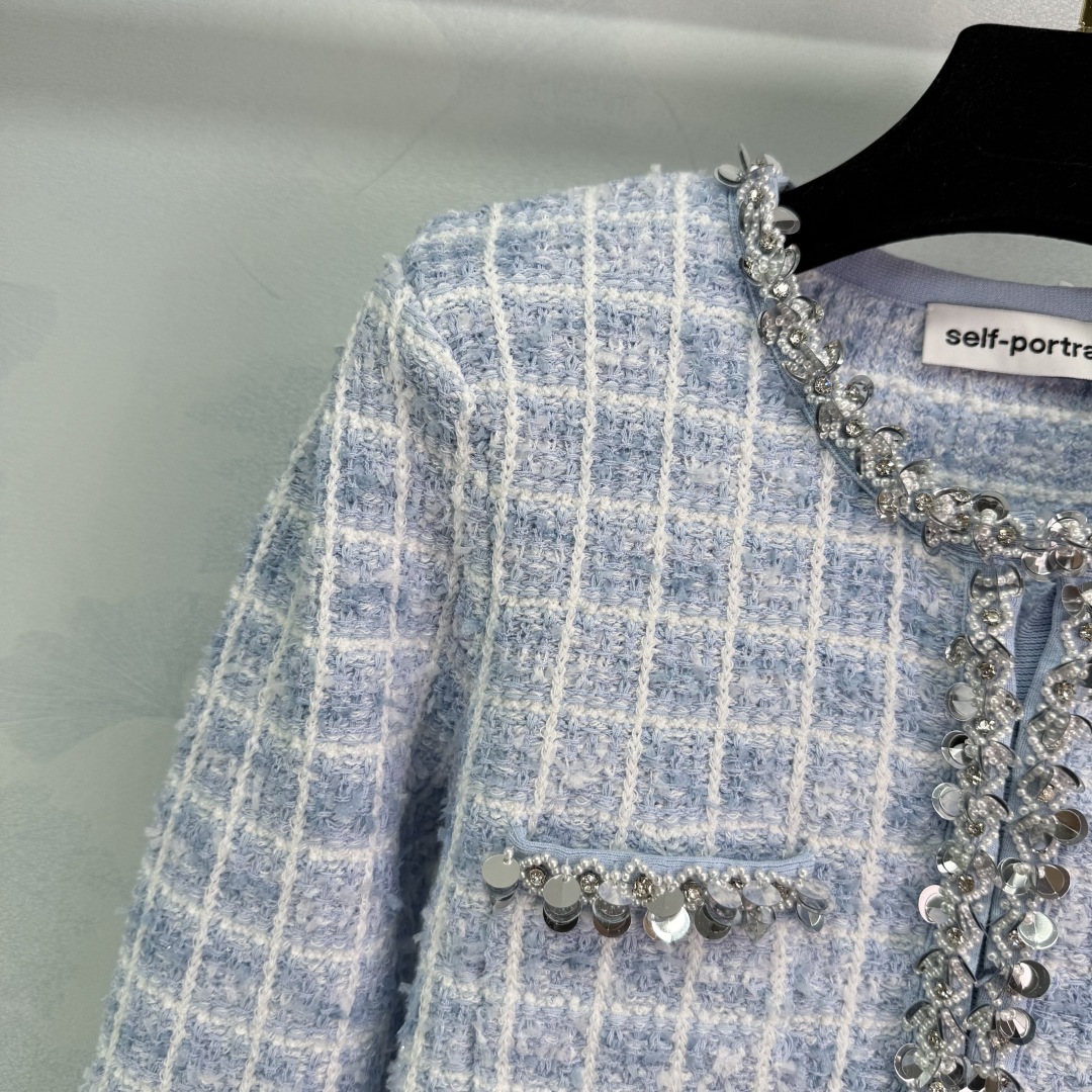 New Self-Portrait 2025 Blue-Mixed Nail Knitting Jacket in Original Female Suit. - 图片 3