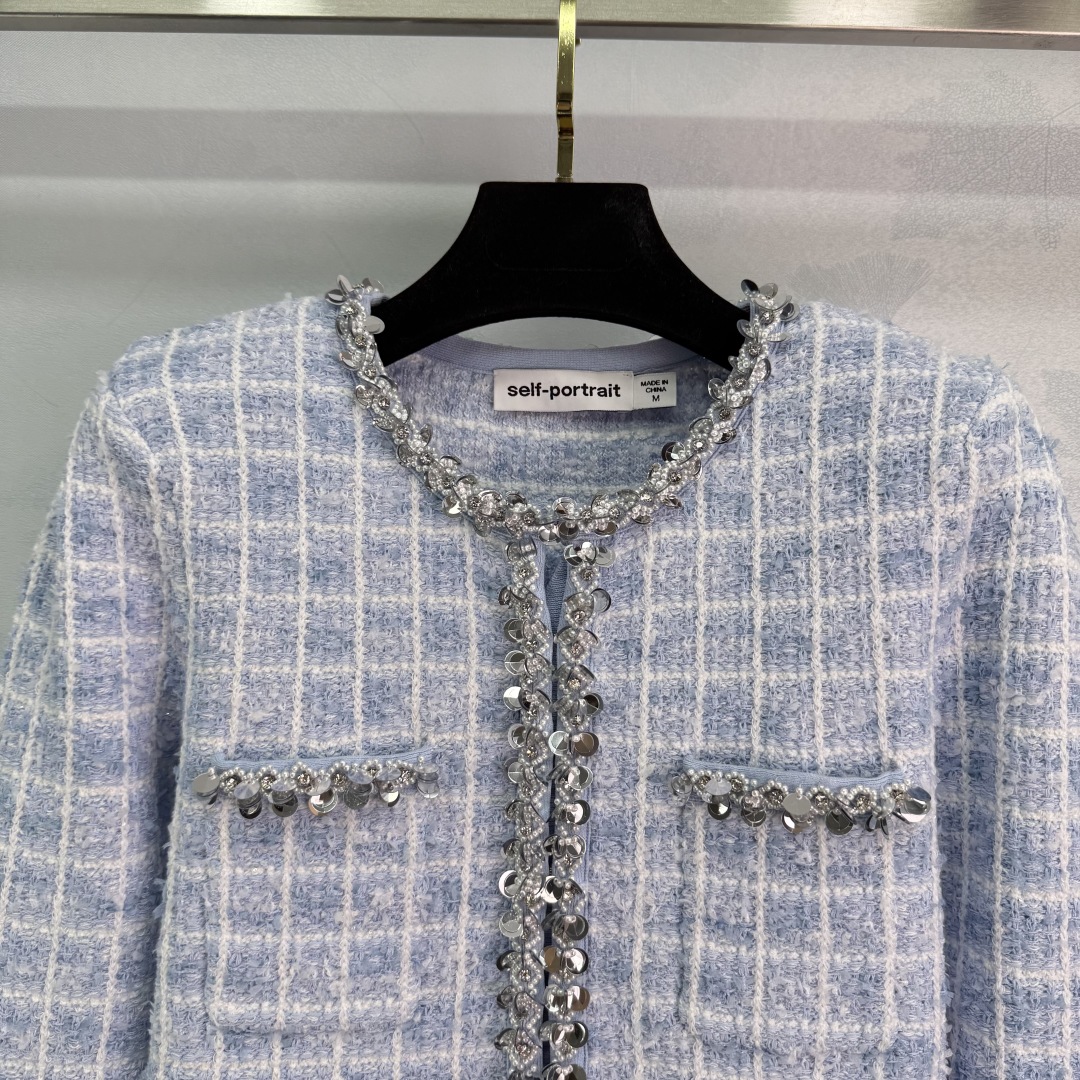 New Self-Portrait 2025 Blue-Mixed Nail Knitting Jacket in Original Female Suit. - 图片 4