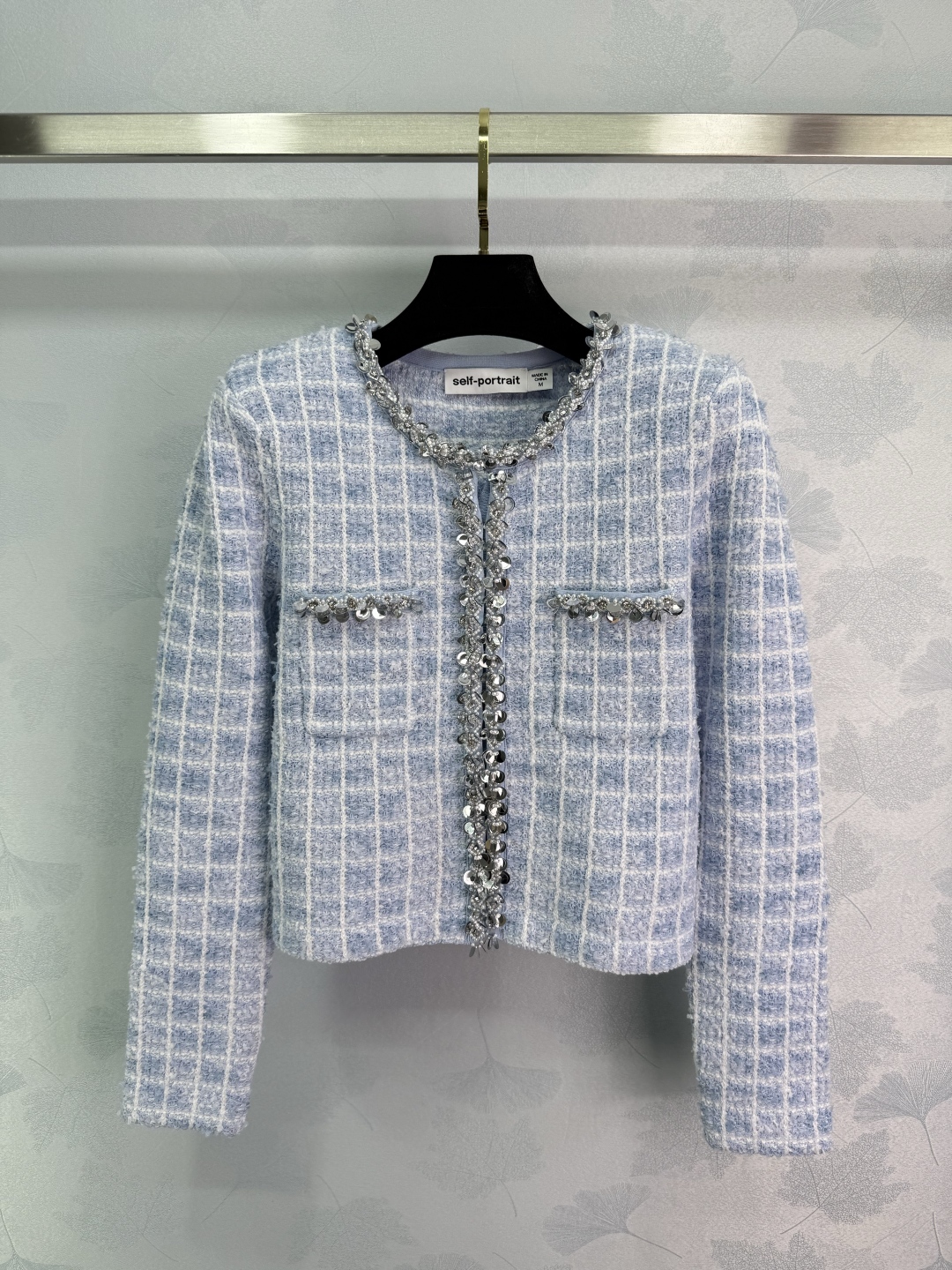 New Self-Portrait 2025 Blue-Mixed Nail Knitting Jacket in Original Female Suit. - 图片 1