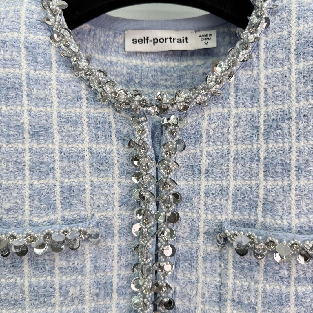 New Self-Portrait 2025 Blue-Mixed Nail Knitting Jacket in Original Female Suit. - 图片 5