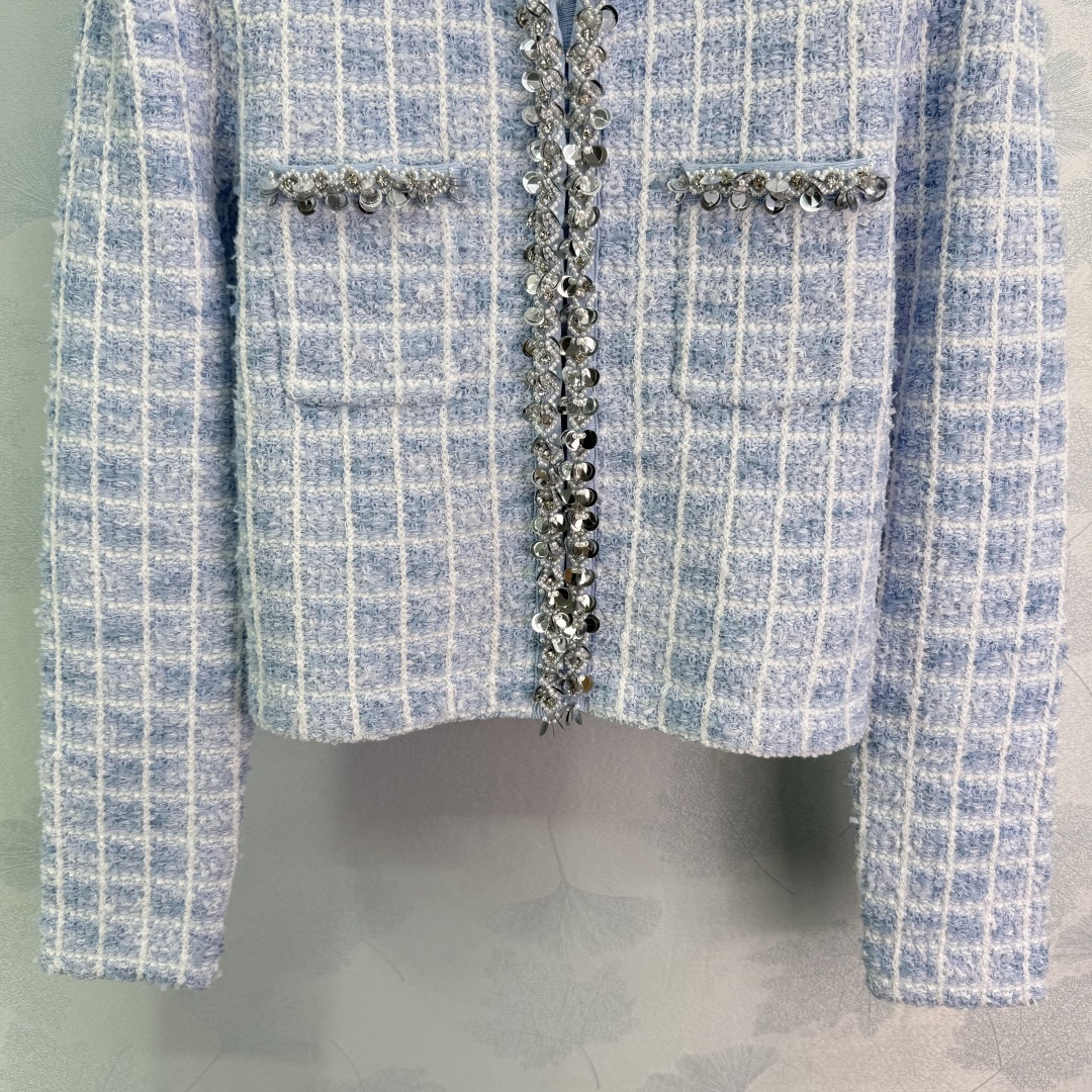 New Self-Portrait 2025 Blue-Mixed Nail Knitting Jacket in Original Female Suit. - 图片 6