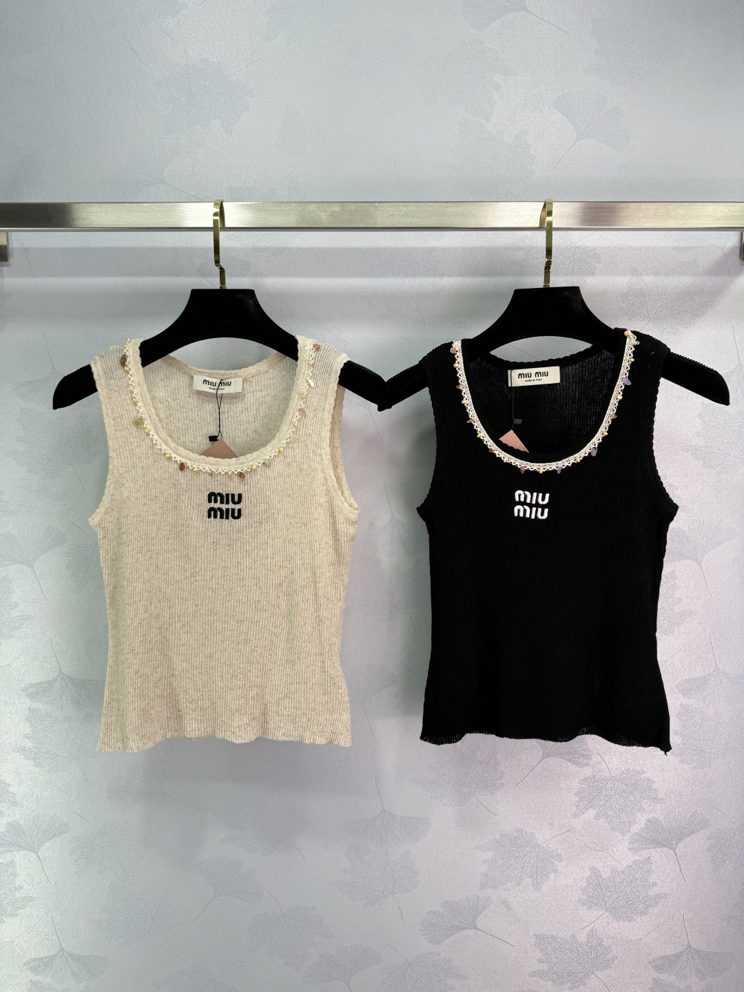 Miu Miu Summer Knit Vest with Pearl Embellishment, Fashionable and Elegant