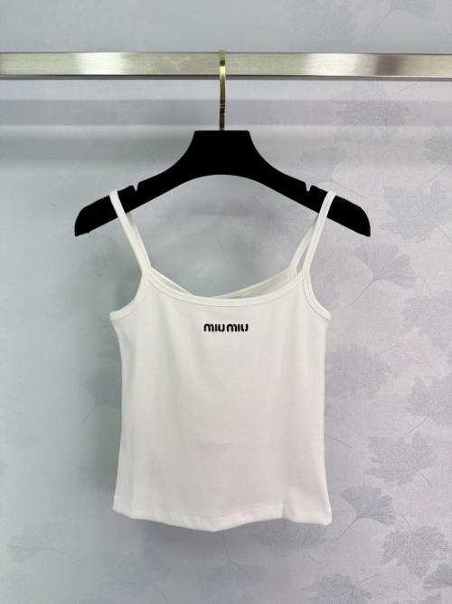 Miu Miu Sleeveless Cotton Tank Top With Embroidered Logo - Spring Summer 1 Miu Miu Sleeveless Cotton Tank Top With Embroidered Logo - Spring Summer