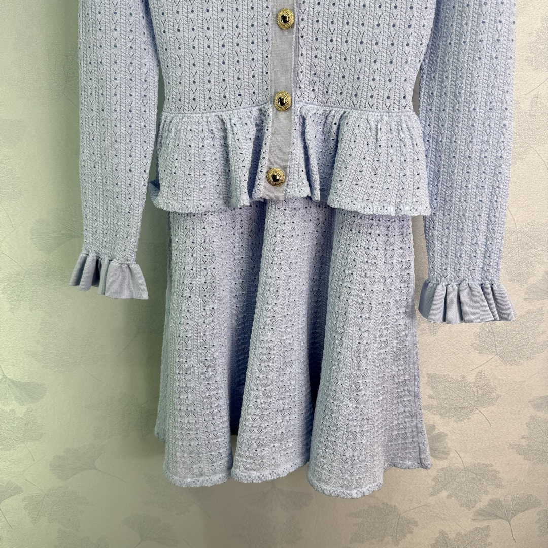 Original Scavenging Female Suit: Self-Portrait Smog Blue Skirt with French Aroma Design - 图片 6