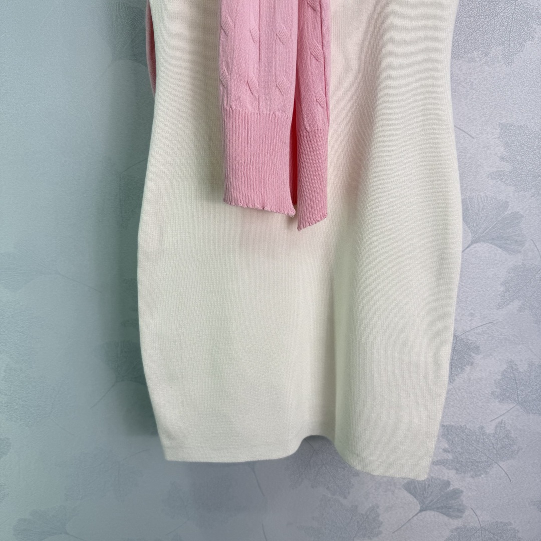 “P391 Female Suit: Pink Knitted Shawl Skirts, White Vests, Comfortable and Stylish” - 图片 6