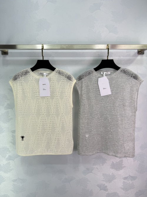 Dior 2025 Spring/Summer Sleeveless Lace Knit Top with Bee Embroidery 1 Dior 2025 Spring/Summer Sleeveless Lace Knit Top with Bee Embroidery