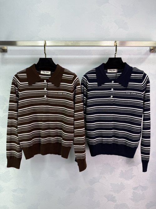 Miu Miu Striped Polo Knit Top - Relaxed Fit, Stylish & Versatile 1 Miu Miu Striped Polo Knit Top - Relaxed Fit, Stylish & Versatile
