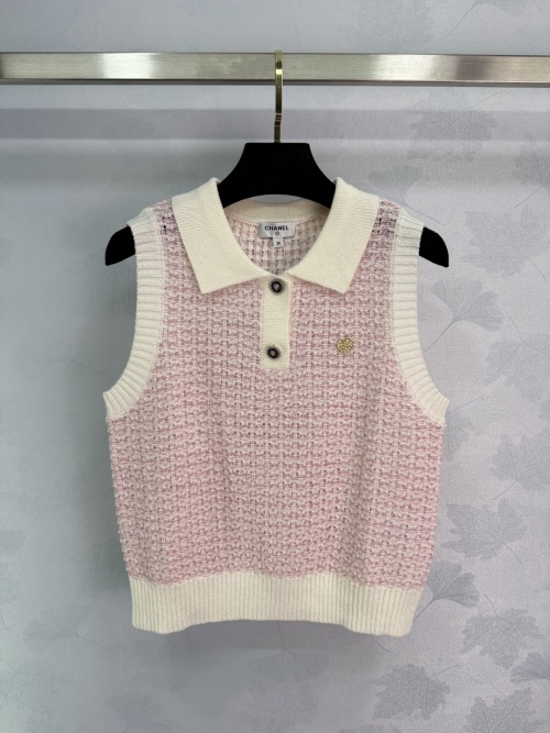 Chanel Inspired Knit Vest with Classic Design and Gold Logo Button 1 Chanel Inspired Knit Vest with Classic Design and Gold Logo Button