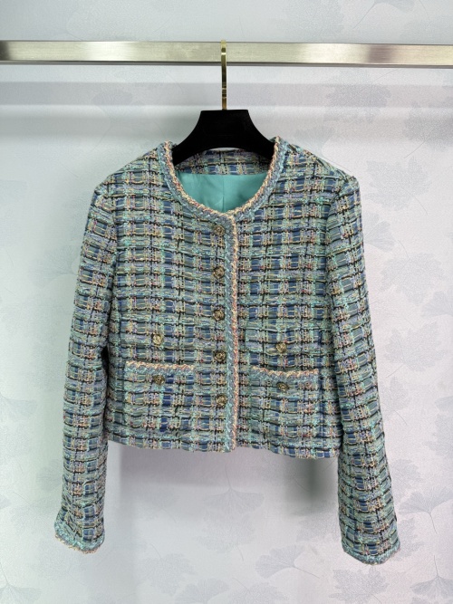 Elegant Tweed Jacket - Blue-Green Chanel Style Outwear for Women 1 Elegant Tweed Jacket - Blue-Green Chanel Style Outwear for Women