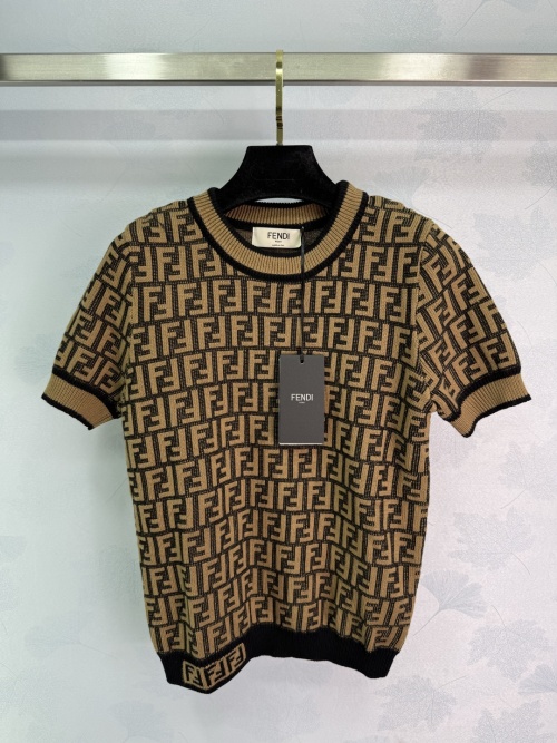 Fendi Classic Series Logo Jacquard Knit Short Sleeve Top for Women 1 Fendi Classic Series Logo Jacquard Knit Short Sleeve Top for Women