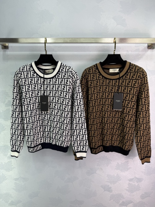 Fendi Women's Jacquard Wool Sweater Crewneck Long Sleeve Pullover 1 Fendi Women's Jacquard Wool Sweater Crewneck Long Sleeve Pullover