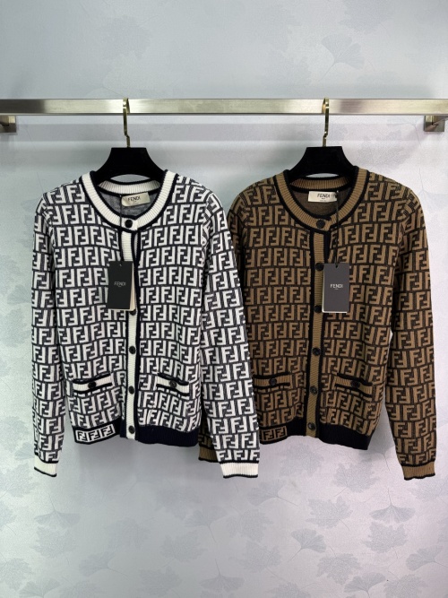 Fendi Women's FF Jacquard Wool Cardigan Sweater, Long Sleeve Knitwear 1 Fendi Women's FF Jacquard Wool Cardigan Sweater, Long Sleeve Knitwear