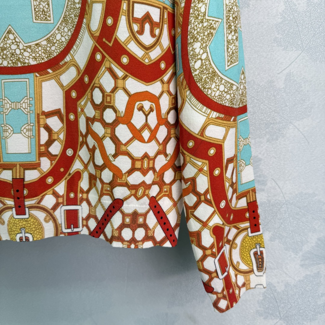 “Geometric Knit Suit for Women: P516 Original Design with H-Letter Pattern, Orange and Blue, Fall Fashion” - 图片 7