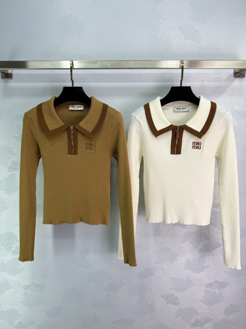 Miu Miu Knit Long Sleeve Polo Shirt with Embroidered Logo and Zipper Detail 1 Miu Miu Knit Long Sleeve Polo Shirt with Embroidered Logo and Zipper Detail